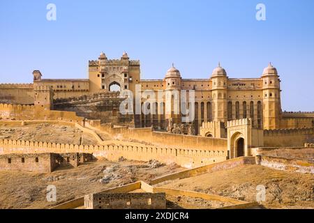 Der Amber Palast oder Fort, ein berühmtes Touristenziel in der Stadt Amber oder Amer in der Nähe von Jaipur im indischen Bundesstaat Rajasthan Stockfoto