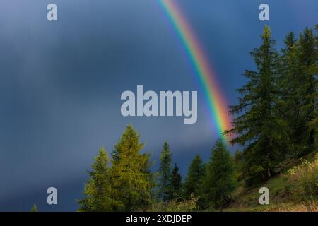 FRANKREICH. HAUTES-ALPES (05) CHAMPSAUR VALLEY, COL DE GLEIZE, RAINBOW Stockfoto