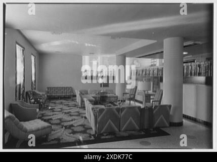 Albion Hotel, Lincoln Rd., Miami Beach, Florida. Untere Lounge. Gottscho-Schleisner Kollektion Stockfoto