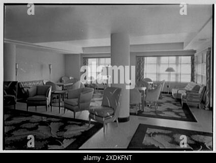 Albion Hotel, Lincoln Rd., Miami Beach, Florida. Kartenzimmer. Gottscho-Schleisner Kollektion Stockfoto