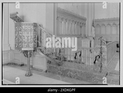 Brick Presbyterian Church, 91st St. und Park Ave., New York City. Detail der VanDyke Kanzel. Gottscho-Schleisner Kollektion Stockfoto