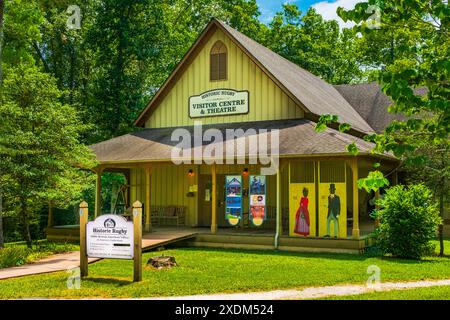 Rugby, Tennessee, USA - 29. Juli 2023: Besucherzentrum-Theater, wo Sie Informationen über die Stadt und ihre Geschichte erhalten können. Stockfoto