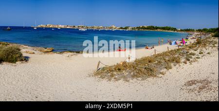 Strand es Dolc, Colonia de Sant Jordi, Gemeinde SES Salines, Mallorca, Balearen, Spanien. Stockfoto