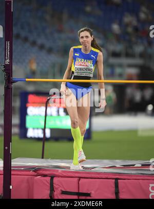 Julija Tschumachenko aus der Ukraine, der in der Hochsprung-Qualifikationsrunde der Frauen bei den Leichtathletik-Europameisterschaften, Stadio Olimpico, Rom, IT, teilnimmt Stockfoto