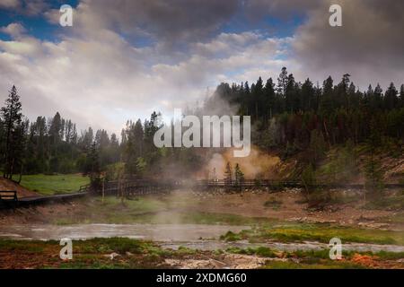 Die Promenade rund um den Mud Volcano in der Yellowstone Caldera des Yellowstone National Park, Wyoming, USA Stockfoto