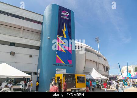 T20 Cricket im Barbados's Kensington Oval in Bridgetown am Sonntag, 23. Juni 2024, Spiel zwischen den USA und England. England besiegte die Vereinigten Staaten. Stockfoto