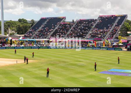 T20 Cricket im Barbados's Kensington Oval in Bridgetown am Sonntag, 23. Juni 2024, Spiel zwischen den USA und England. England besiegte die Vereinigten Staaten. Stockfoto