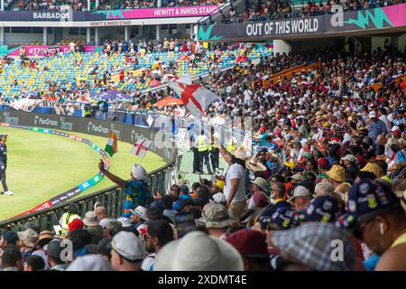 T20 Cricket im Barbados's Kensington Oval in Bridgetown am Sonntag, 23. Juni 2024, Spiel zwischen den USA und England. England besiegte die Vereinigten Staaten. Stockfoto