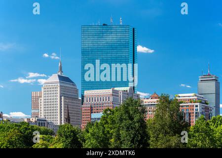 Skyline von Boston mit John Hancock Building und Prudential Tower. - Boston Massachusetts Stockfoto