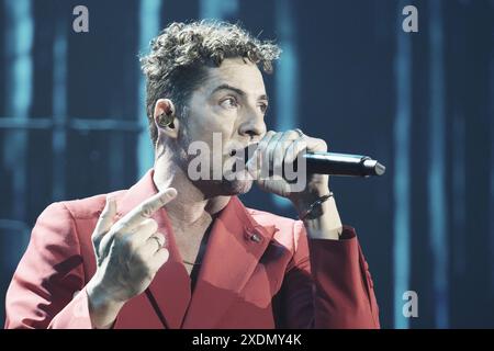 Sänger David Bisbal tritt während des Tour Volare 2024 Konzerts im Wizcenter in Madrid am 23. Juni 2024 auf Stockfoto