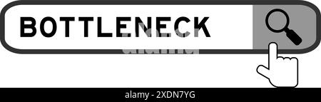 Suchbanner in Wort-Engpass mit Symbol für die Hand über der Lupe auf weißem Hintergrund Stock Vektor