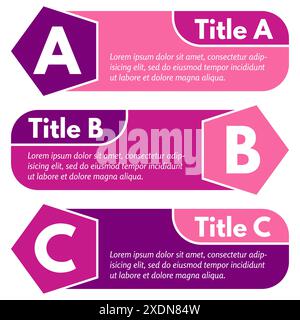 Set aus drei horizontalen bunten Optionen Banner. Schritt-für-Schritt-Infografik-Designvorlage. Vektorabbildung Stock Vektor