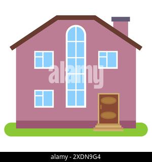Privates Haus mit braunem Dach und pinkfarbenen Wänden auf weißem Hintergrund. Vektorabbildung. Stock Vektor