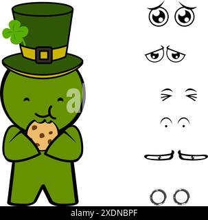 st patrick Day Charakter Cartoon Kawaii Ausdrücke Pack Sammlung im Vektorformat Stock Vektor