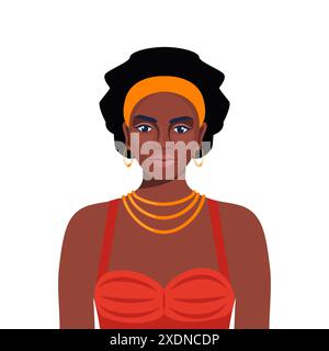 Schwarze Frau aus afrikanischem Stamm, Porträt. Afrikanisches Aborigine-Mädchen mit traditioneller ethnischer Kleidung. Vektor Stock Vektor