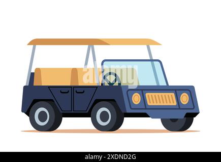 Jeep für Reisen in Afrika. Geländefahrzeug für Safari-Abenteuer. Auto für Touristen fahren durch die afrikanische Savanne und sehen exotische Tiere Stock Vektor