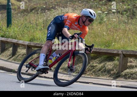 Männlicher Fahrer während der British National Road Cycling Championships in Saltburn by the Sea, Cleveland, England am Sonntag, den 23. Juni 2024. (Bild: Trevor Wilkinson | MI News) Stockfoto