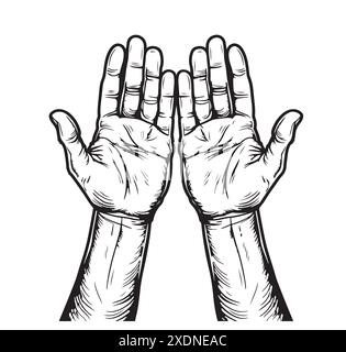 Gebetshandvektor. Illustration betender Hände. Hand gezogene Hände in betender Position Stock Vektor