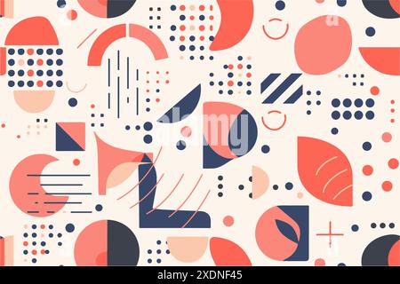 Abgerundete geometrische Formen nahtloses Muster. Memphis-farbige, flippige Zeichentrickmuster. Vektorabbildung auf Hintergrund Stock Vektor