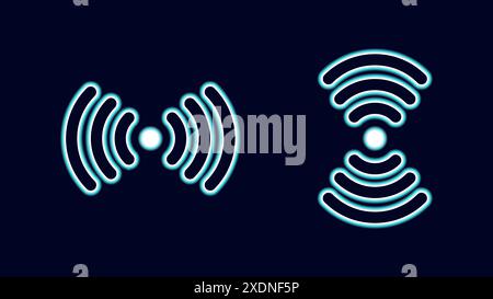 WLAN-Symbole Neoneffekt dunkler Hintergrund. Waves Wi-Fi-Signalsymbol. Internetverbindung moderne Technologie. Entwerfen Sie ein Plakatbanner für Webseiten. Vektorabbildung. Stock Vektor