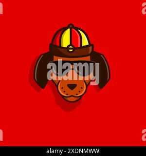 Frohes Chinesisches Neujahr. Zeichentrickhund in traditioneller chinesischer Tracht. Illustration des Hundevektors. Stock Vektor