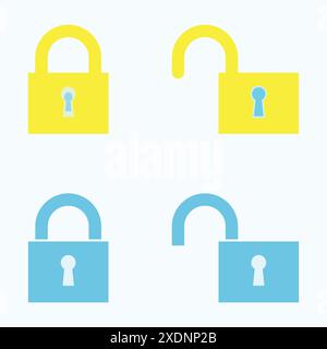 Öffnen und Schließen der Sperre. Design mit Vorhängeschloss-Symbol. Datenschutzsymbol. Einfaches Sicherheitsschloss. Stock Vektor