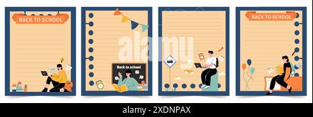 Kreatives Back-to-School-Template-Design mit modernen Illustrationen für den schulischen und akademischen Einsatz. Vektorabbildung Stock Vektor