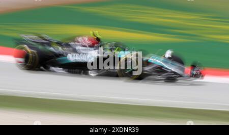 Sabadell, Barcelona, Spanien. Juni 2024. Montmelo Spanien 23. Juni 2024 George Russell (63 GBR Mercedes ) während des Rennens beim Formel 1 Aramaco Spanien Grand Prix 2024 in Montmelo Spanien am 23. Juni 2024 (Bild: © Xavi Urgeles/ZUMA Press Wire) NUR REDAKTIONELLE VERWENDUNG! Nicht für kommerzielle ZWECKE! Stockfoto