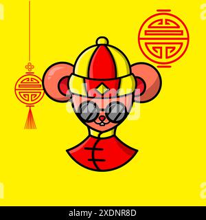 Frohes Chinesisches Neujahr. Niedliches Maus-Set mit traditioneller chinesischer Tracht. Das Jahr des Rattenvektors Stock Vektor