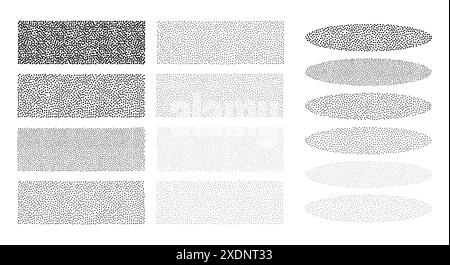 14-Punkt-Pinsel-Set. Punktgravur im Retro-Stil zur Erstellung von Pinseln. Detailreiches Kachelset Stock Vektor