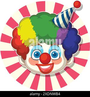 Fröhlicher Clown mit Regenbogenhaaren und Hut Stock Vektor