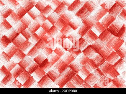 Der Hintergrund ist mit von Hand gezeichneten Mustern mit farbigen Bleistiften gefüllt. Die Quadrate sind im Schachbrettmuster angeordnet. Verschiedene Rotrosa-Farbtöne. Jedes Quadrat hat einen Farbverlauf von hell zu dunkel. Stockfoto
