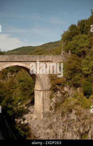 Brücke über die Doux-Schlucht, Scenic Railway, Chemin de Fer du Vivarais, Ardeche, Frankreich Stockfoto