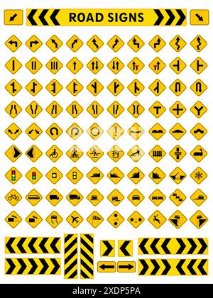Straßenschilder auf dem Paket. Verkehrsschilder. Vektorabbildung. Stock Vektor