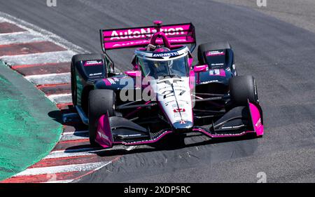 22. Juni 2024 Monterey, CA, USA Andretti Global | Autonationsfahrer Kyle Kirkwood aus den Vereinigten Staaten(27)Fahren den Korkenzieher während des Firestone Grand Prix von Monterey IndyCar Practice 2 auf dem WeatherTech Raceway Laguna Seca Monterey, CA Thurman James/CSM Stockfoto