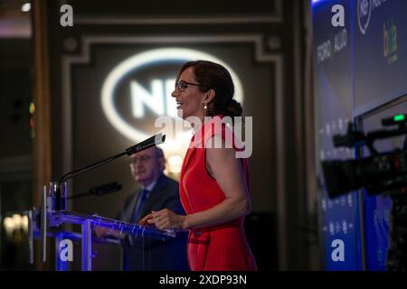 Madrid, Spanien. Juni 2024. Monica Garcia, Gesundheitsministerin der spanischen Regierung, nimmt heute Morgen an einem informativen Frühstück in Madrid Teil. Quelle: D. Canales Carvajal/Alamy Live News Stockfoto