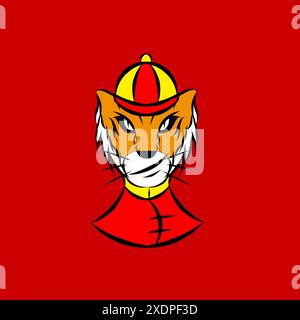 Tiger chinesisches Tierkreiszeichen Symbol Logo Maskottchen auf Mondneujahr Stock Vektor