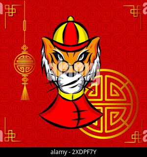 Tiger chinesisches Tierkreiszeichen Symbol Logo Maskottchen auf Mondneujahr Stock Vektor
