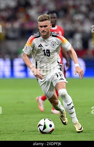 23. Juni 2024, Hessen, Frankfurt/Main: Fußball: Europameisterschaft, Schweiz - Deutschland, Vorrunde, Gruppe A, Spieltag 3, Frankfurt Arena, Deutschlands Maximilian Mittelstädt. Foto: Federico Gambarini/dpa Stockfoto