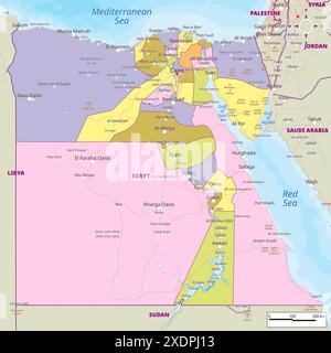 Detaillierte politische Karte von Ägypten Stock Vektor