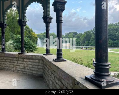 Blick vom Spring House Gazebo in Eden Park, Mount Adams, Cincinnati Stockfoto