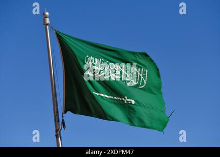 Geografie / Reise, Saudi-Arabien, saudische Nationalflagge, Alula, Provinz Madinah, SAUDI-ARABIEN, ADDITIONAL-RIGHTS-CLEARANCE-INFO-NOT-AVAILABLE Stockfoto