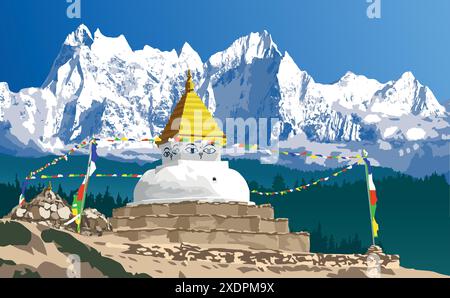 Buddhistische Stupa oder Chorten, Weg zum Basislager des Mount Everest, himalaya-Berge, buddhismus im Khumbu-Tal unter dem Mount Everest, Nepal Stock Vektor