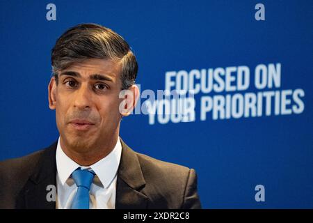 Edinburgh, Schottland, Großbritannien. Juni 2024. Premierminister Rishi Sunak und der Vorsitzende der Schottischen Konservativen Douglas Ross starten heute in Edinburgh das Wahlprogramm der Schottischen Konservativen. Iain Masterton/Alamy Live News Stockfoto