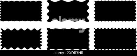 Satz rechteckiger Rahmen mit Zickzackrand. Ungleichmäßige rechteckige Zickzack-Formen. Gezacktes Rechteck. Isolierte Elemente für die Gestaltung von Textfeld, Abzeichen, b Stock Vektor