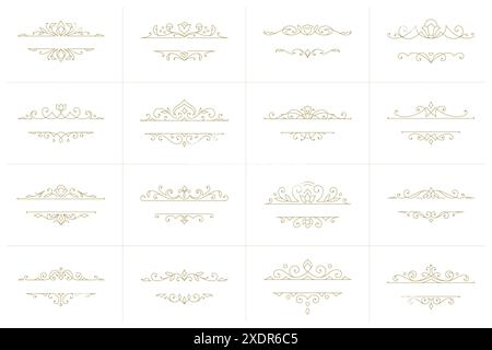 Vintage Ornament Swirl Text Trennwände filigrane kalligraphische Vektor Set. Klassische Blenden für Textdekorationen. Dekorative Designelemente f Stock Vektor