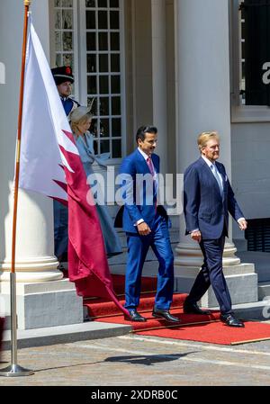 The Haag, 15-06-2024 König Willem Alexander, Königin Maxima der Niederlande und HH Sjeik Tamim bin Hamad Al Thani, Emir von Katar, ZEIGEN DIE GUE OUT Credit: dpa Picture Alliance/Alamy Live News Stockfoto