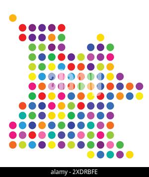 Abstrakte Karte von Angola, die das Gebiet des Landes mit einem Muster von bunten Kreisen zeigt Stock Vektor