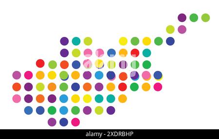 Abstrakte Karte von Zypern, die das Gebiet des Landes mit einem Muster von bunten Kreisen zeigt Stock Vektor