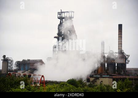 Bilder zeigen Tata Stahlwerk, Port Talbot, Südwales vor einem geplanten Streik von Arbeitern am 8. Juli stehen Tausende von Arbeitern vor Entlassung. Stockfoto